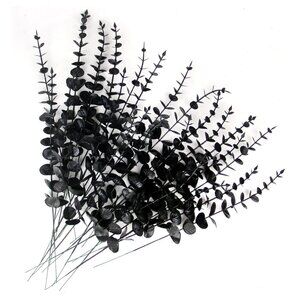 20 Pcs Black Artificial Eucalyptus Stems Faux Halloween Flowers Real Touch Leaf